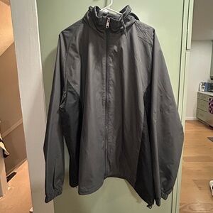 Dark Two Tone Windbreaker with Full-Length Zipper and zip on Hood